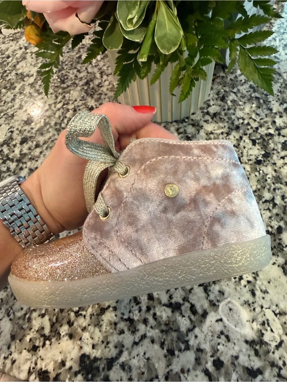 Kids Falcotto Velvet and Glitter High-Top Sneakers